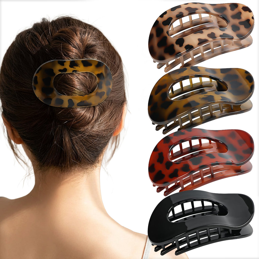 Mber 4-Pack Large Flat Hair Claw Clips, Black & Asssorted Tortoise Brown
