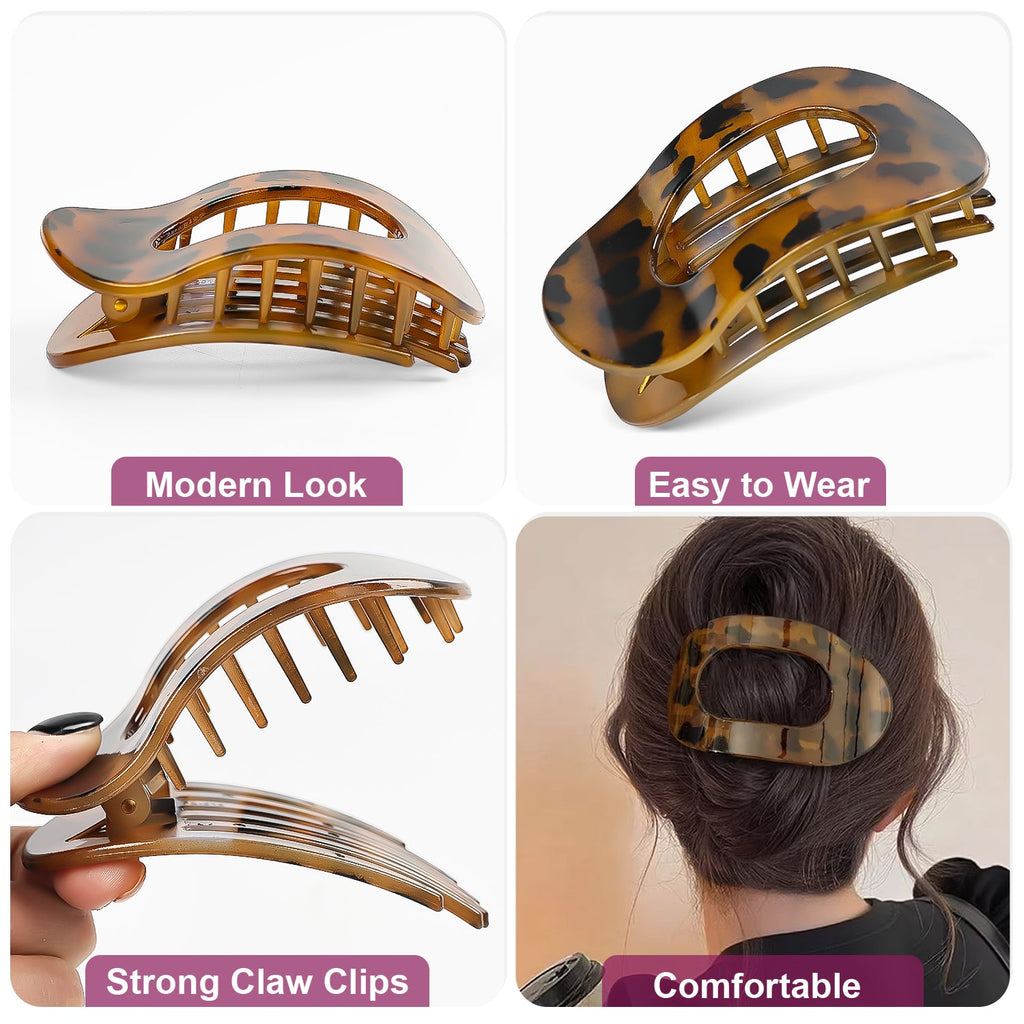Mber 4-Pack Large Flat Hair Claw Clips, Black & Asssorted Tortoise Brown