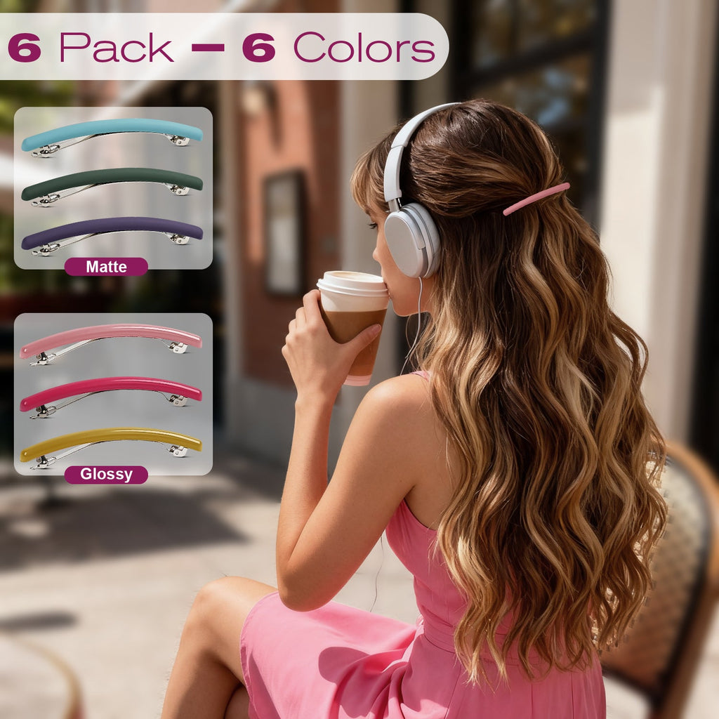 Mber 6-Pack French Hair Barrette Clips, Assorted Multicolor