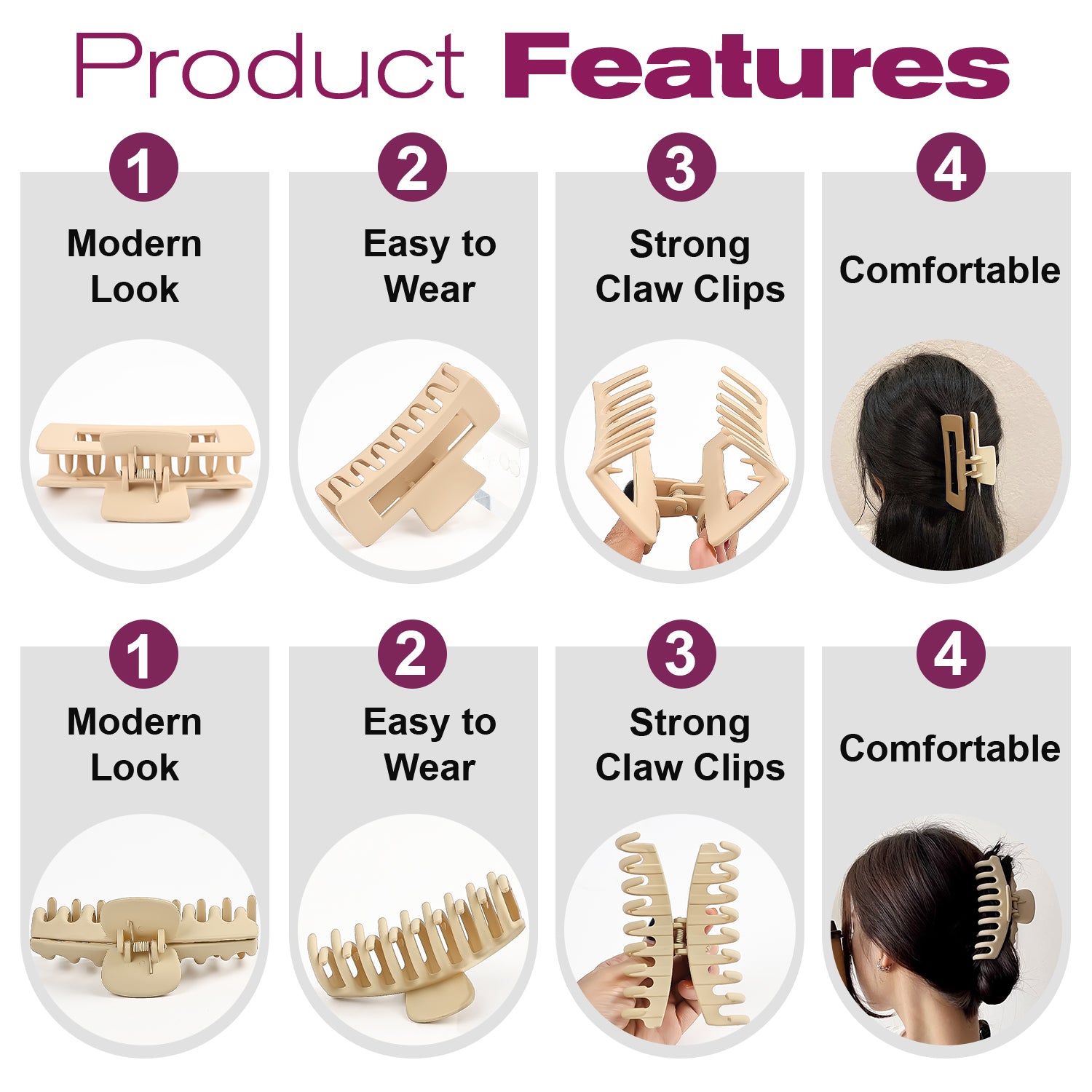 Mber 8 Pack Large Hair Claw Clips, Assorted Matte Colors