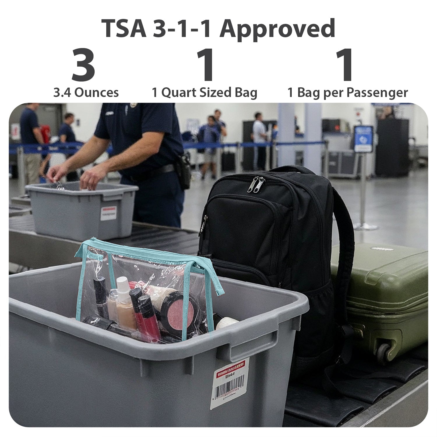 Mber 3-Pack TSA Approved Clear Travel Makeup Bag, Blue