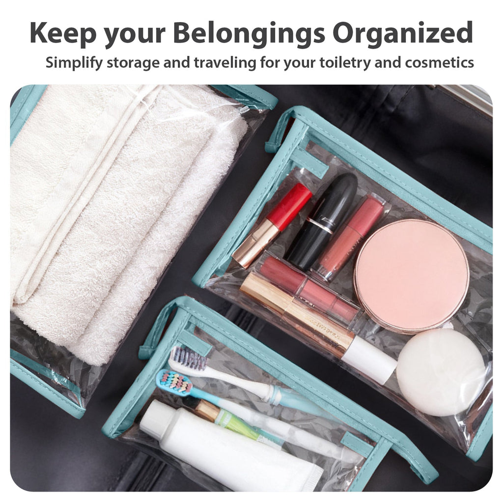 Mber 3-Pack TSA Approved Clear Travel Makeup Bag, Blue