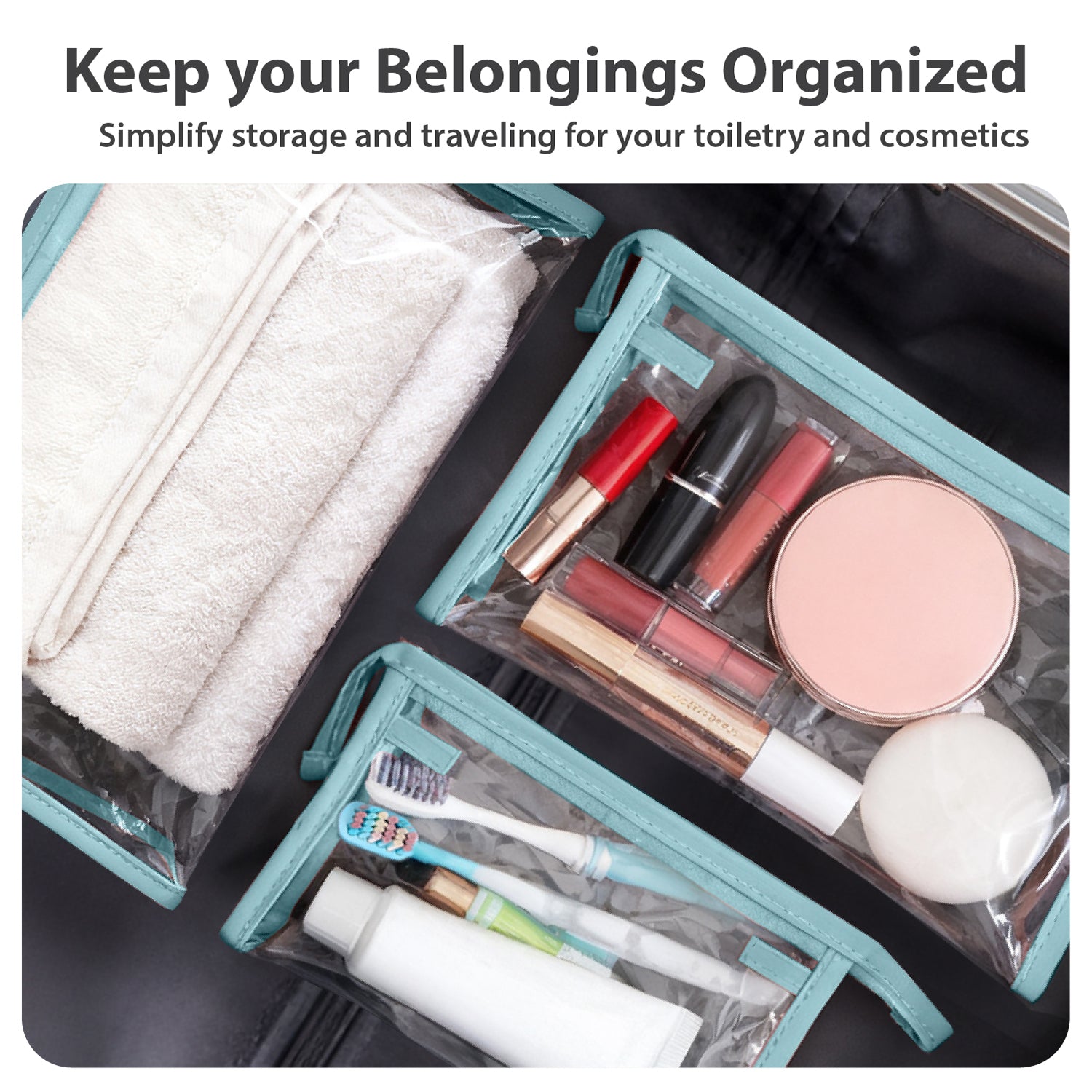 Mber 3-Pack TSA Approved Clear Travel Makeup Bag, Blue