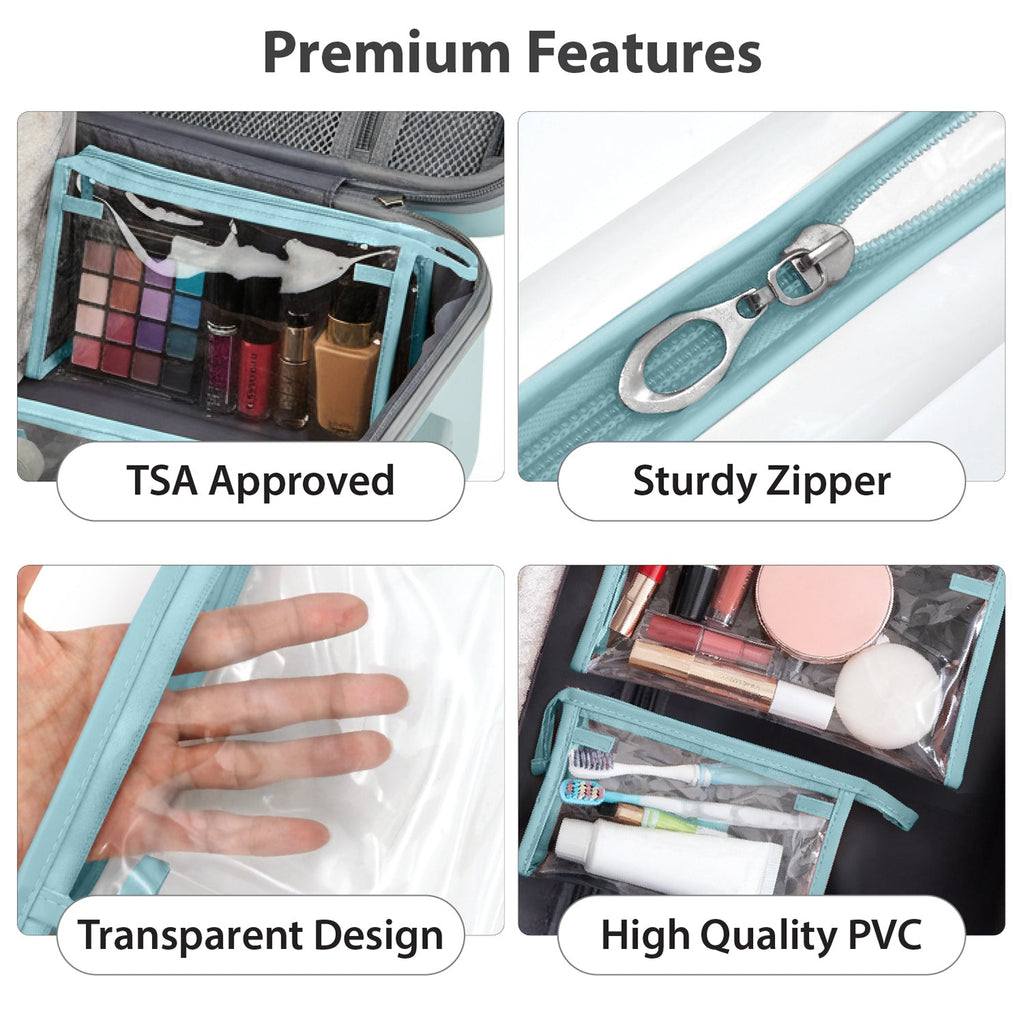 Mber 3-Pack TSA Approved Clear Travel Makeup Bag, Blue