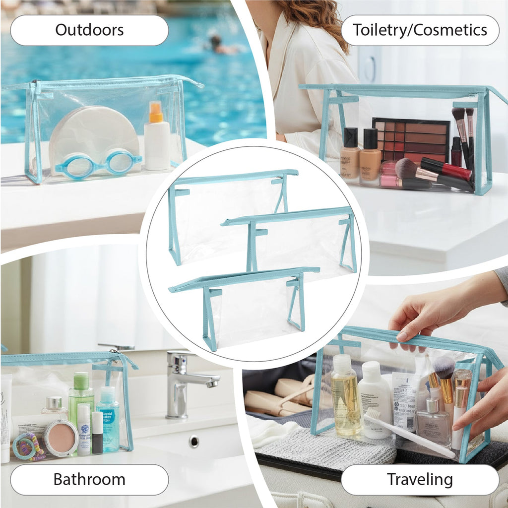 Mber 3-Pack TSA Approved Clear Travel Makeup Bag, Blue