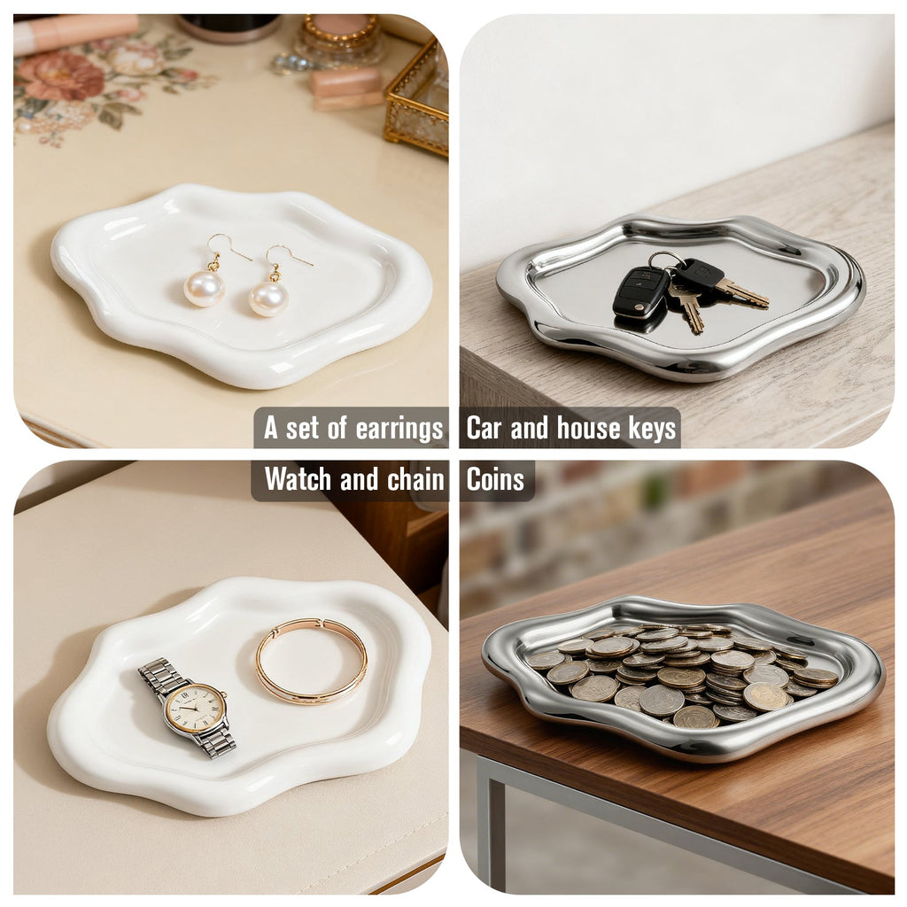 Mber Organic Shape Jewelry Tray, Ceramic or Stainless Steel