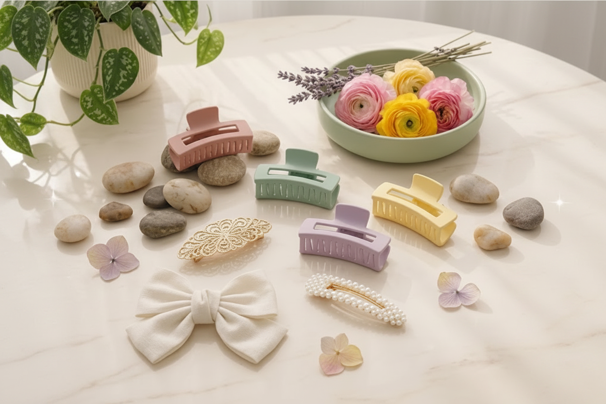 Hair Accessories Marble Flat Lay Banner